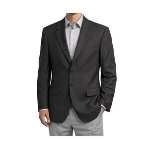 Tasso Elba Wool Blazer Mens 40R Sport Coat Gray Pinstripe 3 Button Vintage 1990s